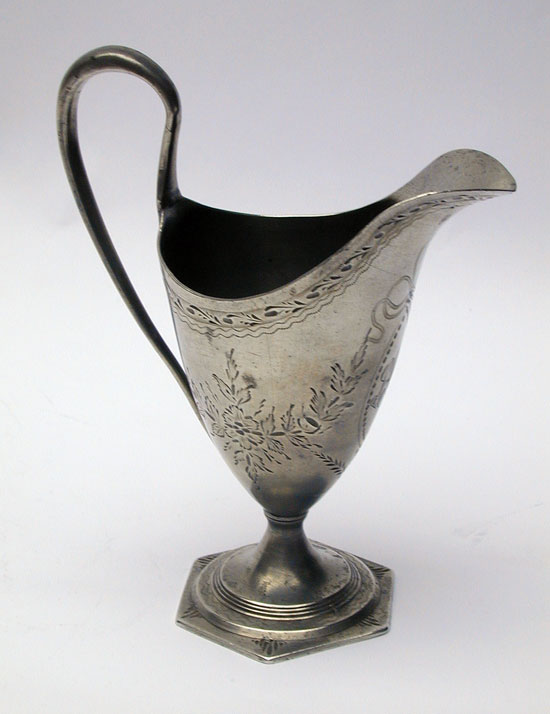 An Antique British Pewter Sheffield Engraved Cream Pot