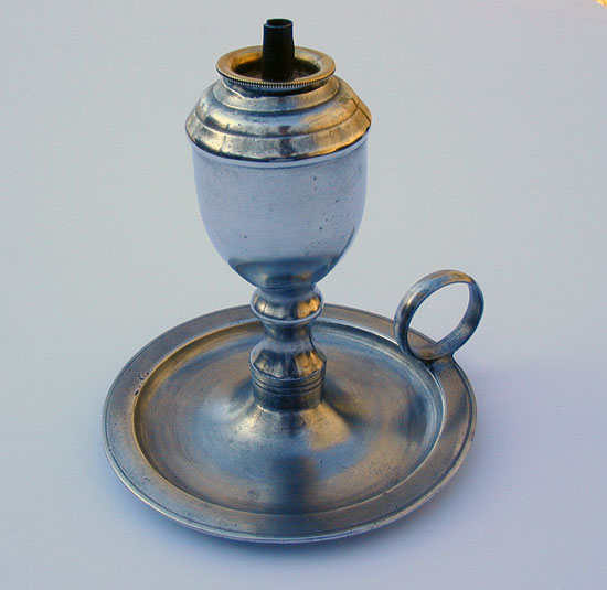 An Antique American Pewter Saucer Base Sparking Lamp by James Putnam