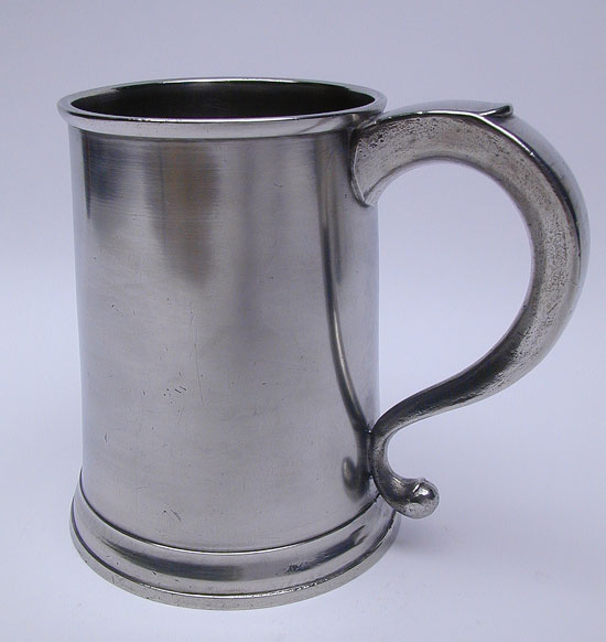 A Handsome Antique American Pewter Quart Pewter Mug by Thomas Danforth II or III