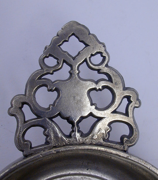 Unmarked Pewter Flower Handle Porringer from the David Melville Shop