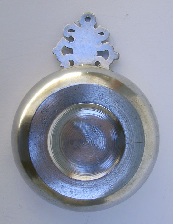 An Antique American Old English Handle Pewter Porringer by Samuel Danforth