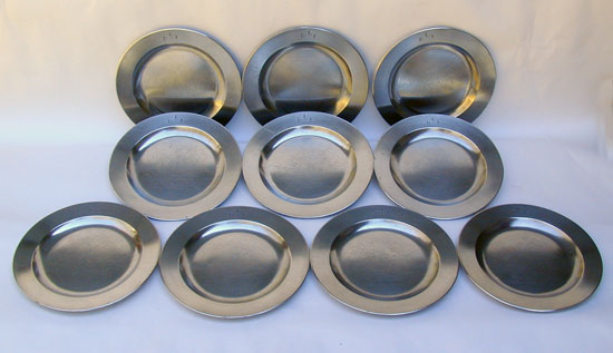 A Stunning Set of Samuel Ellis Flat Rim Antique English Export Pewter Plates