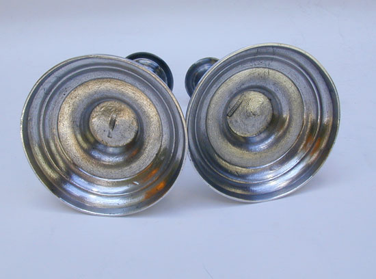 A Pair of Antique American Pewter Candlesticks by Rufus Dunham