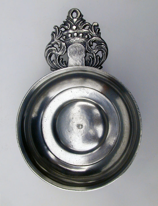 A T.D. Boardman Crown Handle Pewter Porringer