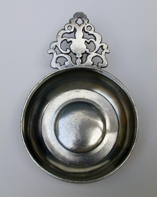 An Unmarked 18th Century Danforth Flower Handle Porringer