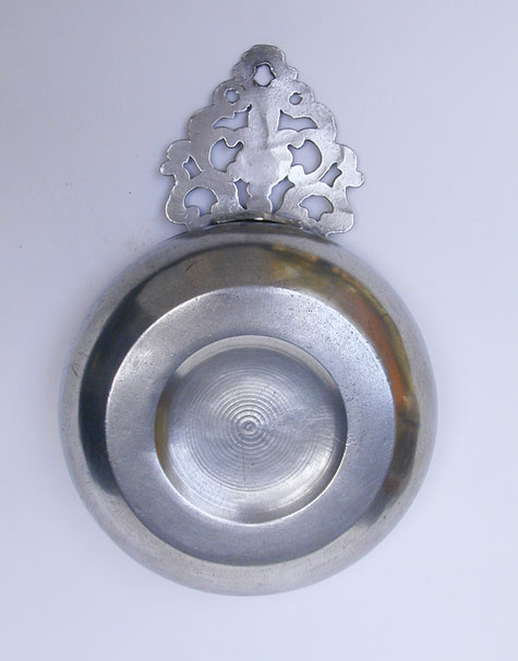 An Unmarked 18th Century Danforth Flower Handle Porringer