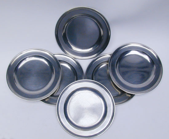 A Set of Six Export Pewter Plates by Fasson and Son