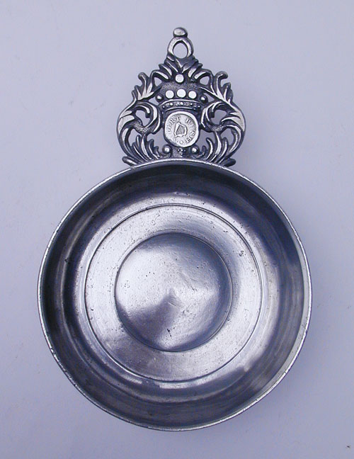 A Crown or Coronet Handle Export Pewter Porringer by Robert Bush Sr.