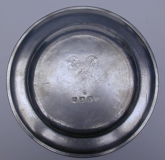 A Pewter Plate by Thomas Danforth II with Hammered Booge