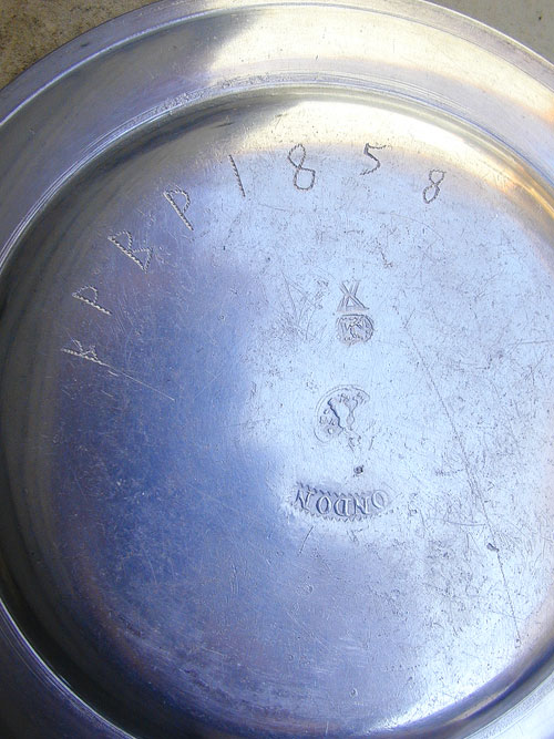 A Townsend & Compton Export Pewter Plate with Owner's Initials